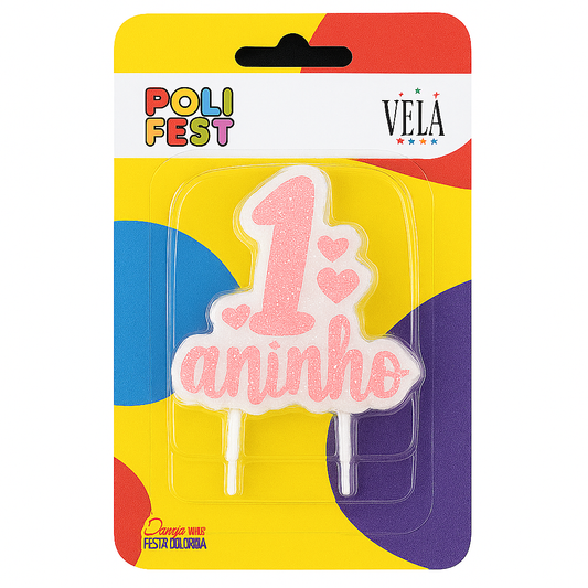 Vela de Aniversário Poli Fest Número 1 com Glitter