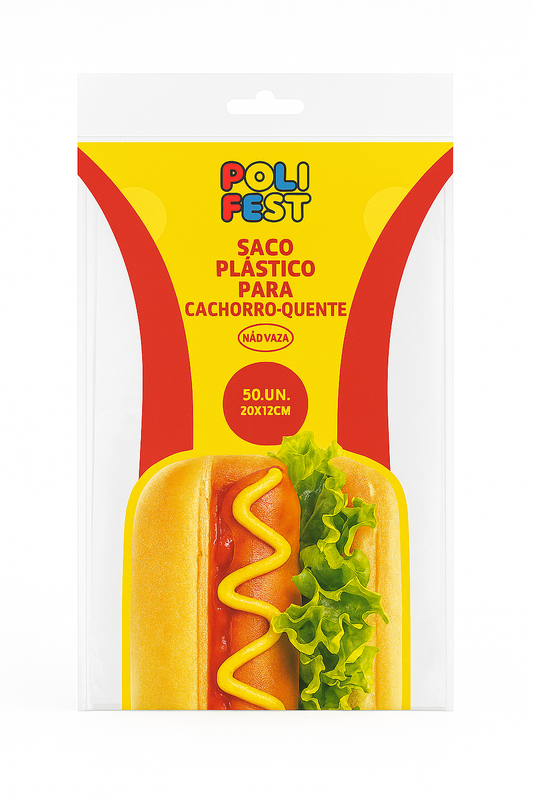 Saco Plástico para Mini Cachorro-Quente Poli Fest 50 Unidades
