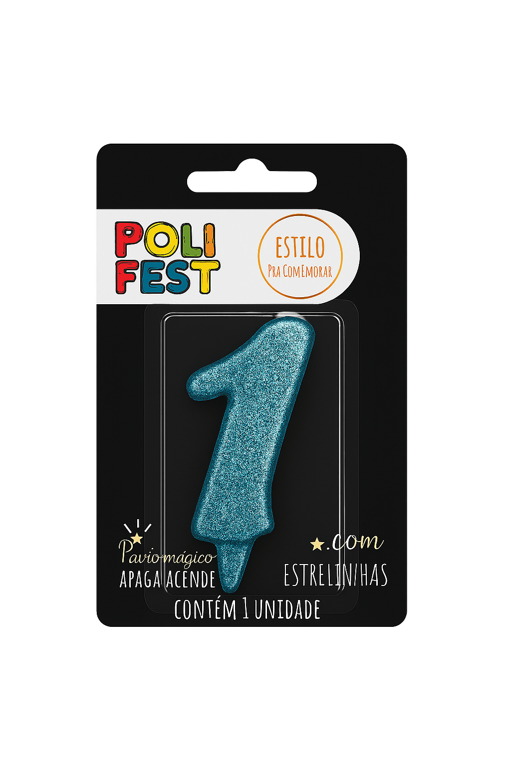 Vela de Aniversário Número 1 Glitter Poli Fest