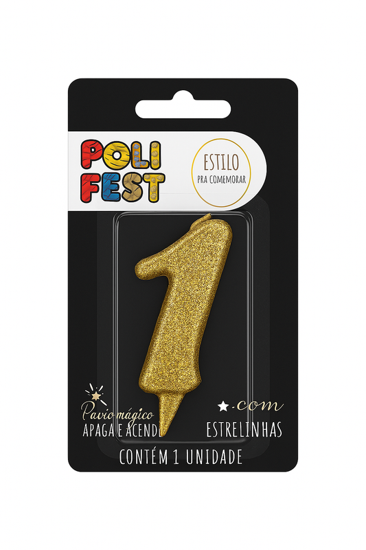 Vela de Aniversário Número 1 Glitter Poli Fest
