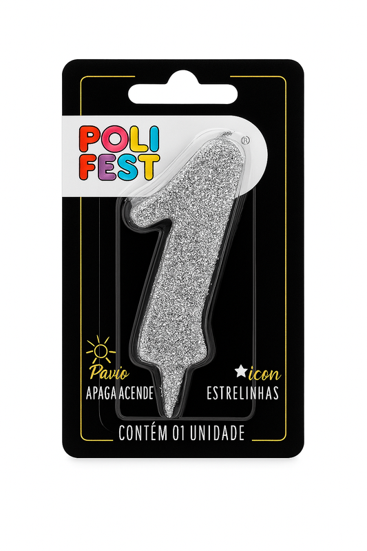 Vela de Aniversário Número 1 Glitter Poli Fest