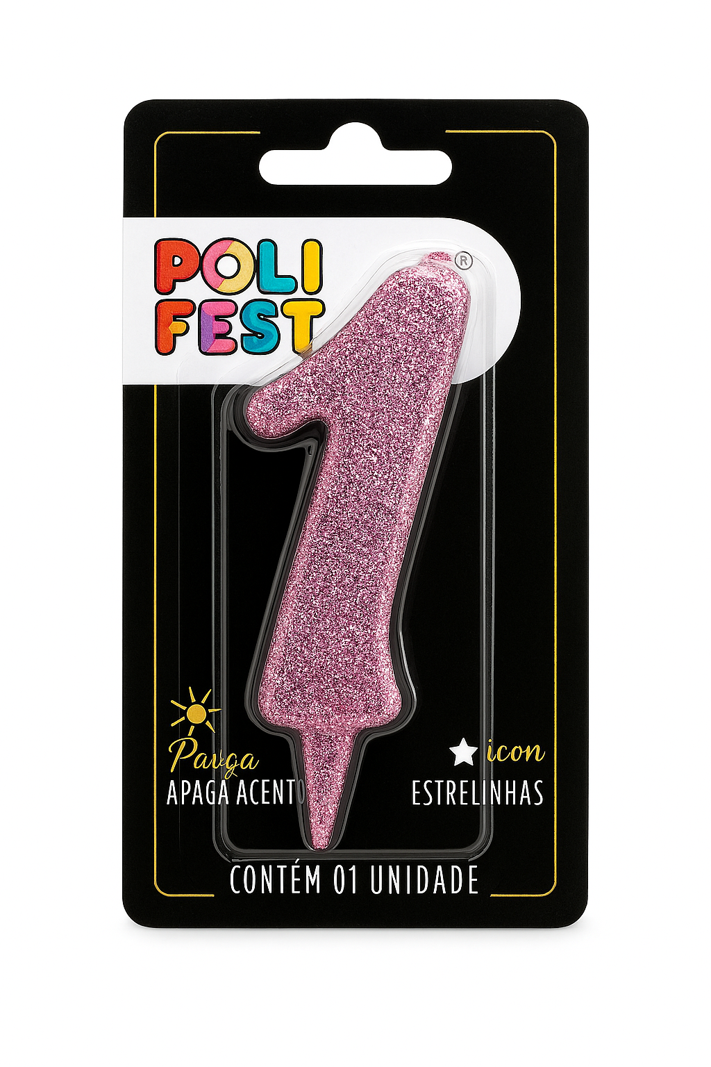 Vela de Aniversário Número 1 Glitter Poli Fest