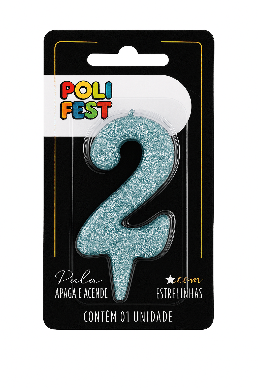 Vela de Aniversário Número 2 com Glitter Poli Fest – Decoração de Festa
