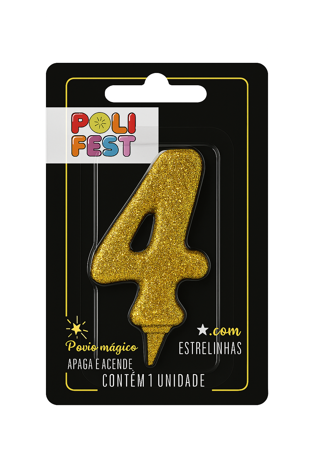 Vela de Aniversário Número 4 Glitter Poli Fest