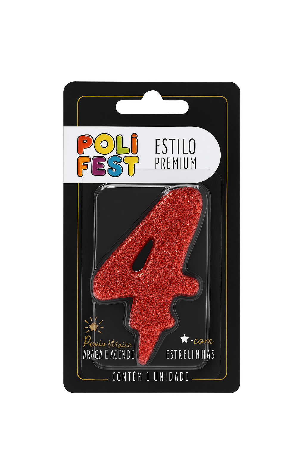 Vela de Aniversário Número 4 Glitter Poli Fest