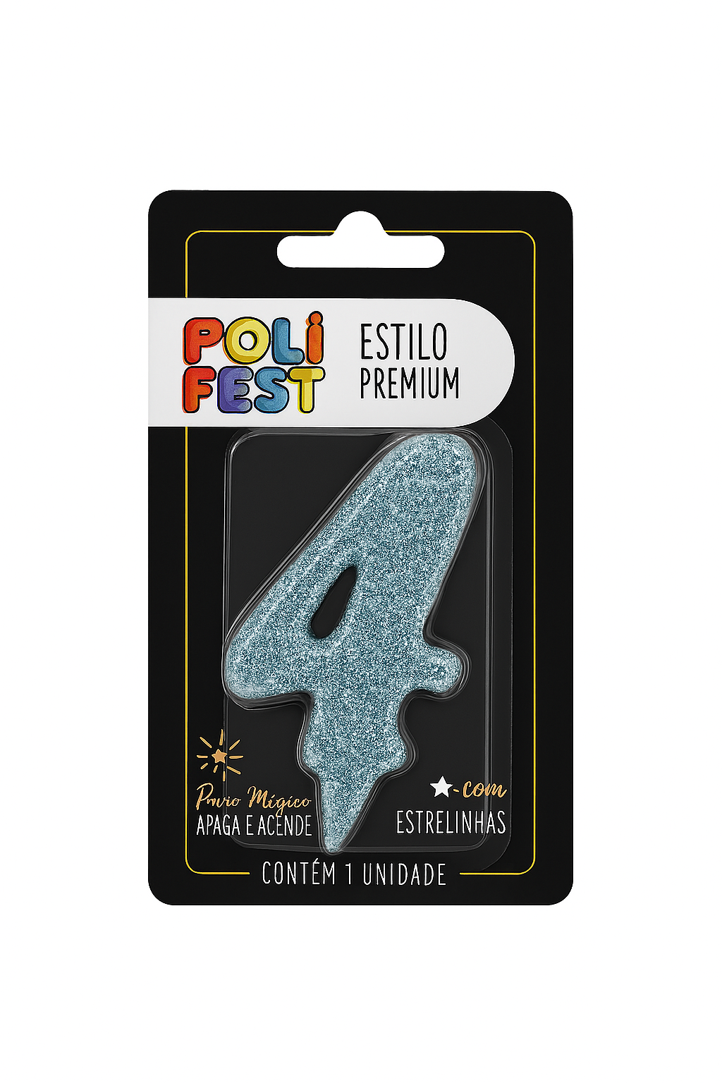 Vela de Aniversário Número 4 Glitter Poli Fest