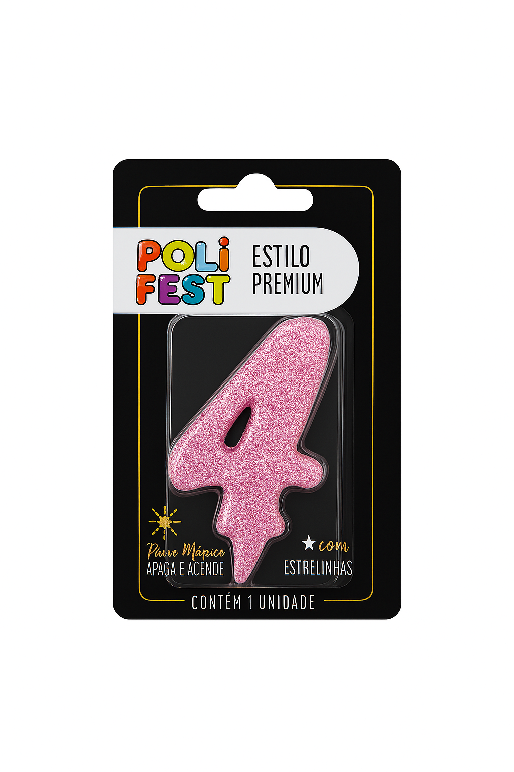 Vela de Aniversário Número 4 Glitter Poli Fest