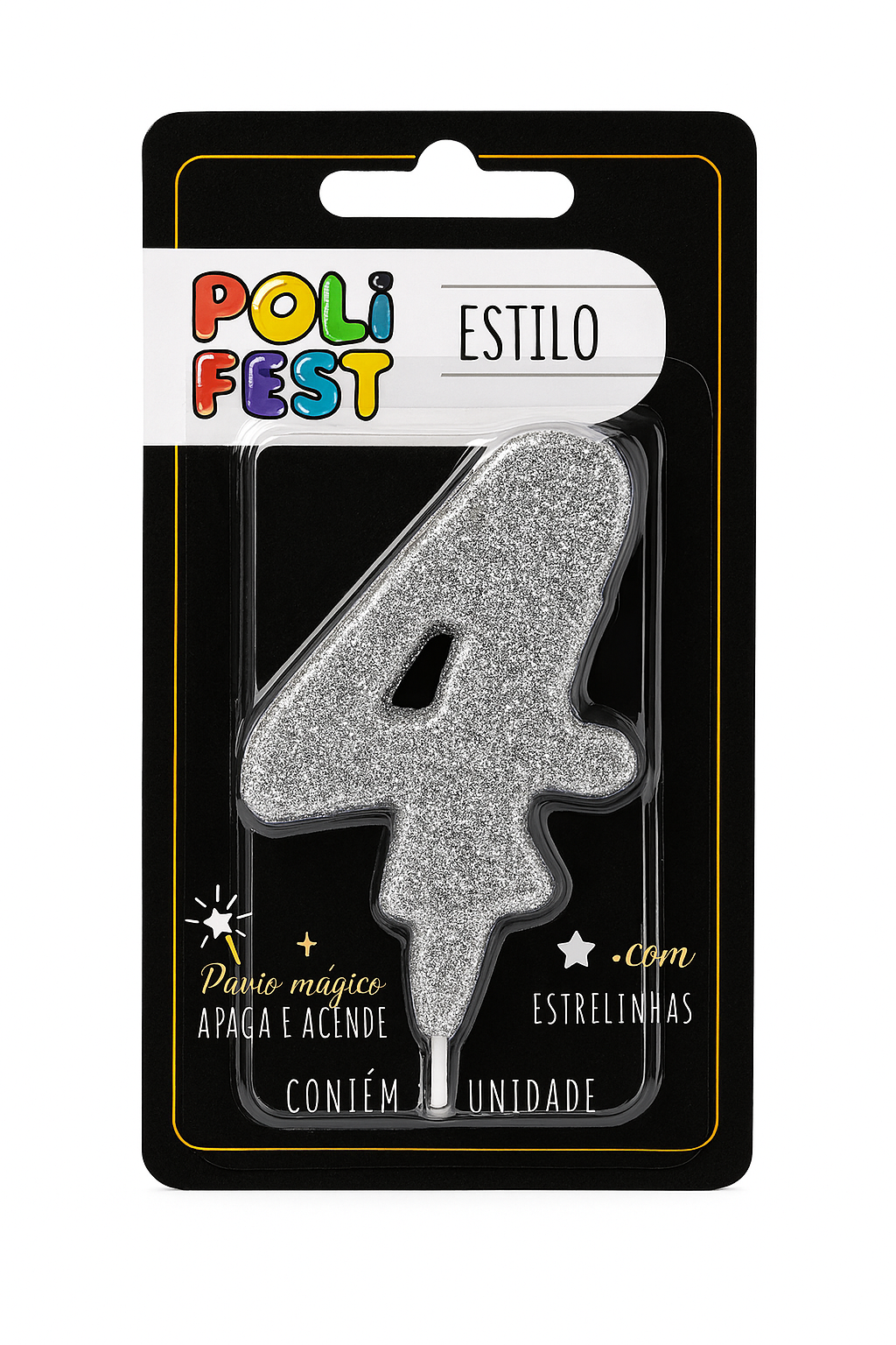 Vela de Aniversário Número 4 Glitter Poli Fest