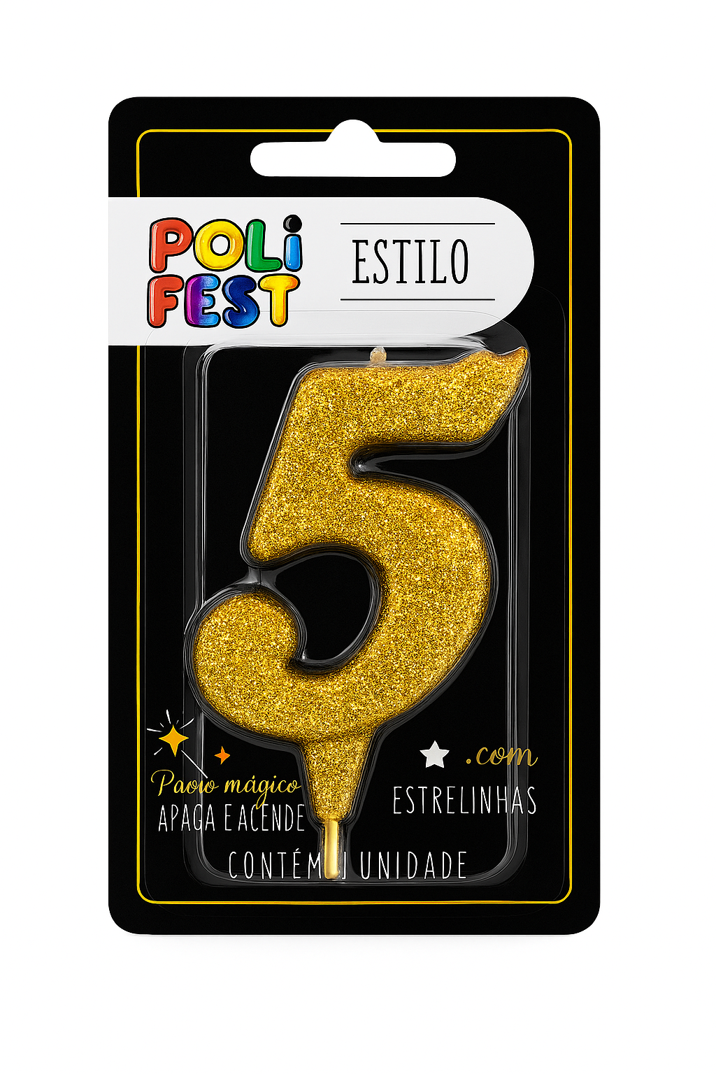 Vela de Aniversário Número 5 Glitter Poli Fest