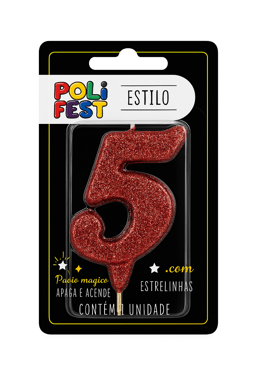 Vela de Aniversário Número 5 Glitter Poli Fest