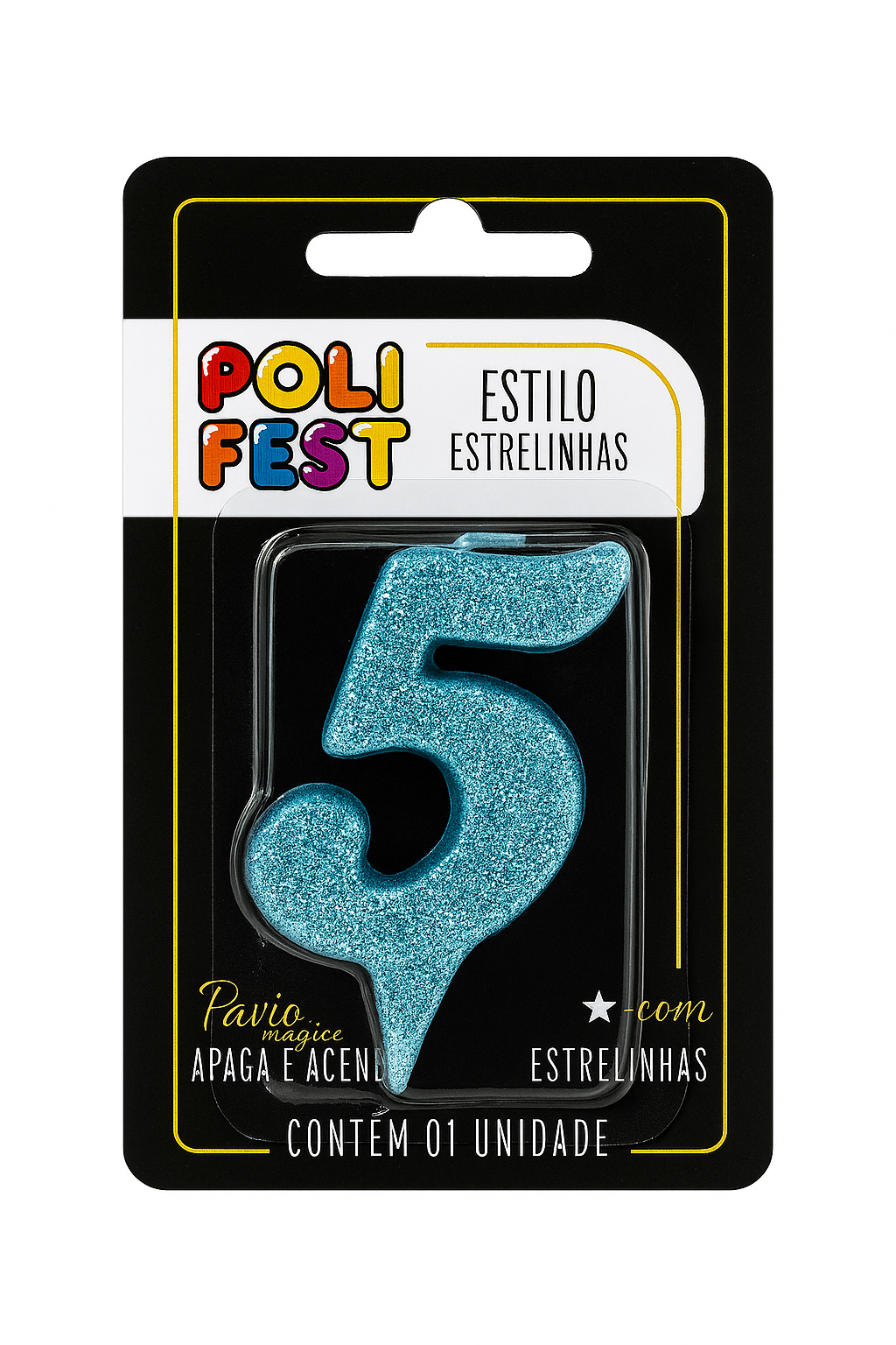 Vela de Aniversário Número 5 Glitter Poli Fest
