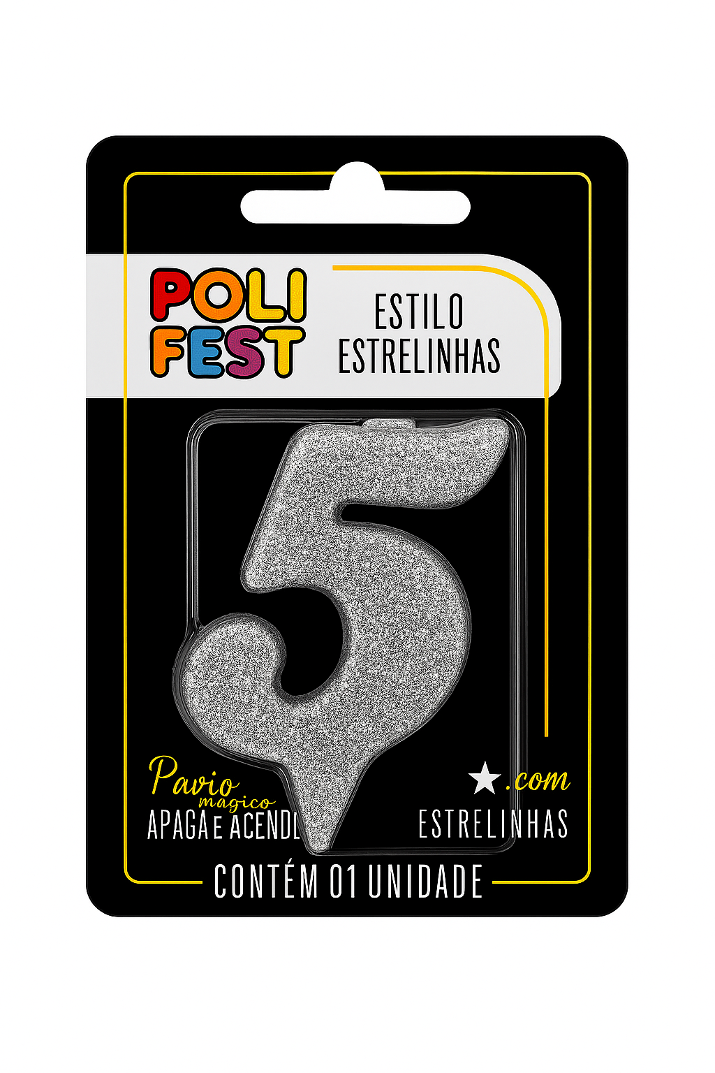 Vela de Aniversário Número 5 Glitter Poli Fest