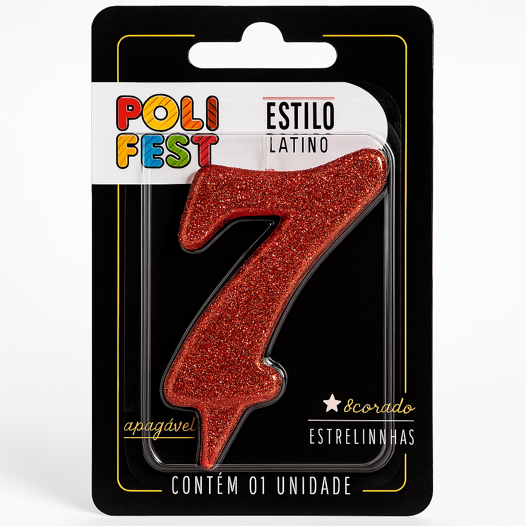 Vela de Aniversário Número 7 Glitter Poli Fest