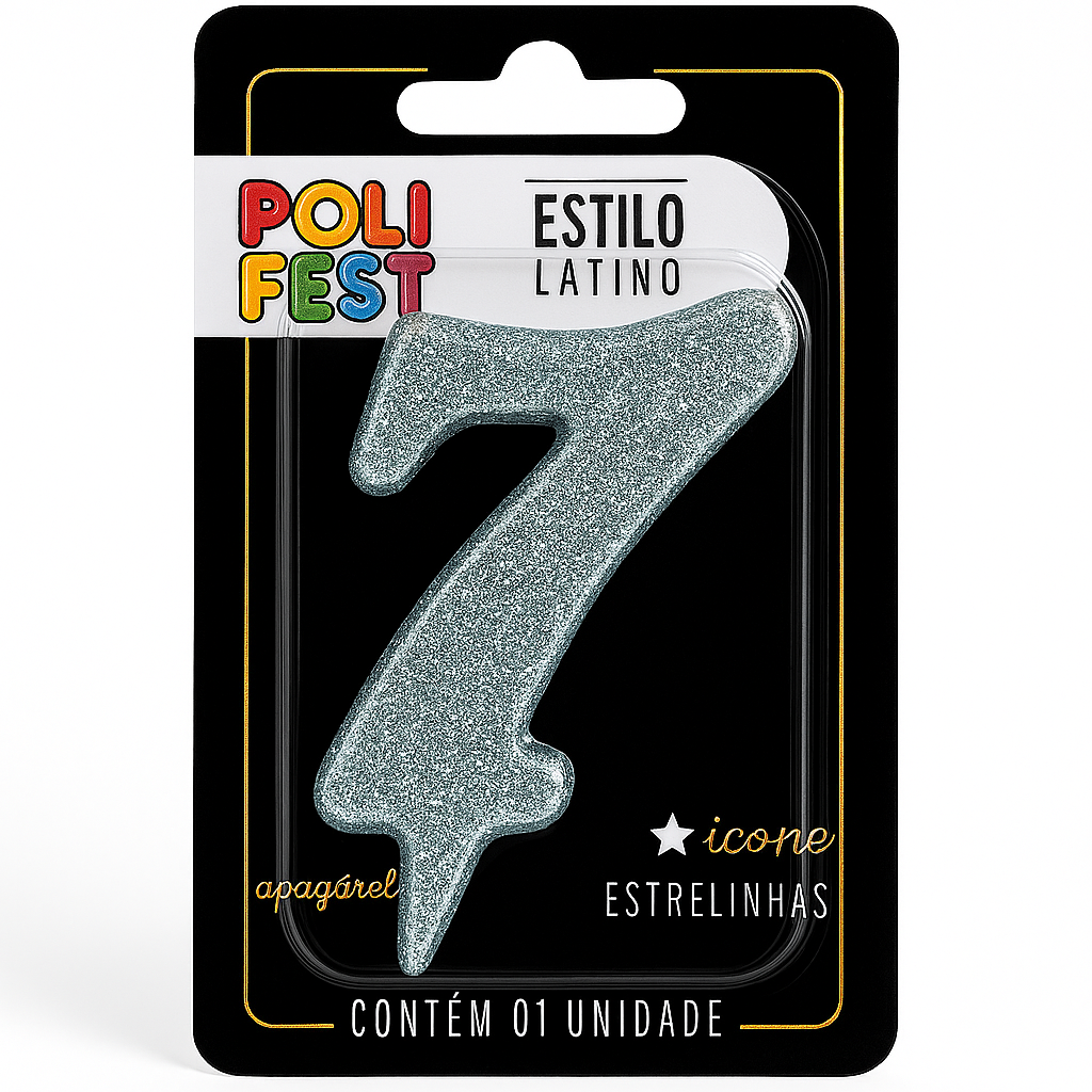 Vela de Aniversário Número 7 Glitter Poli Fest