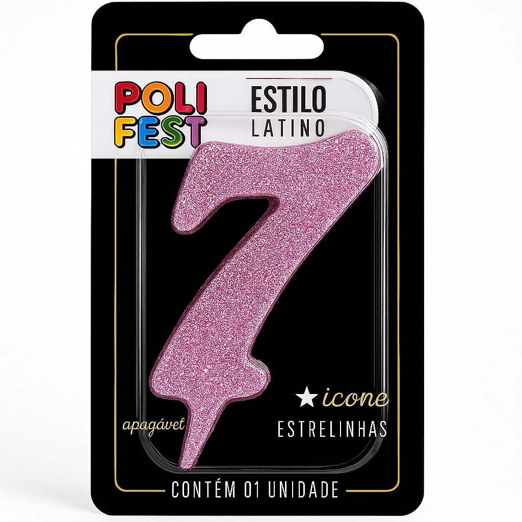 Vela de Aniversário Número 7 Glitter Poli Fest