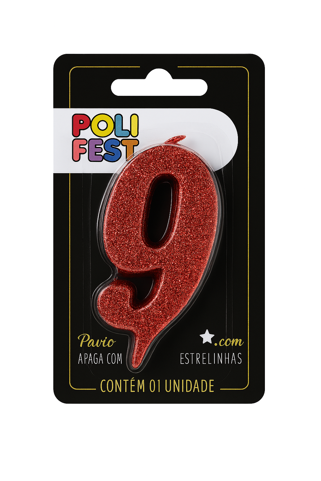 Vela de Aniversário Número 9 Glitter Poli Fest
