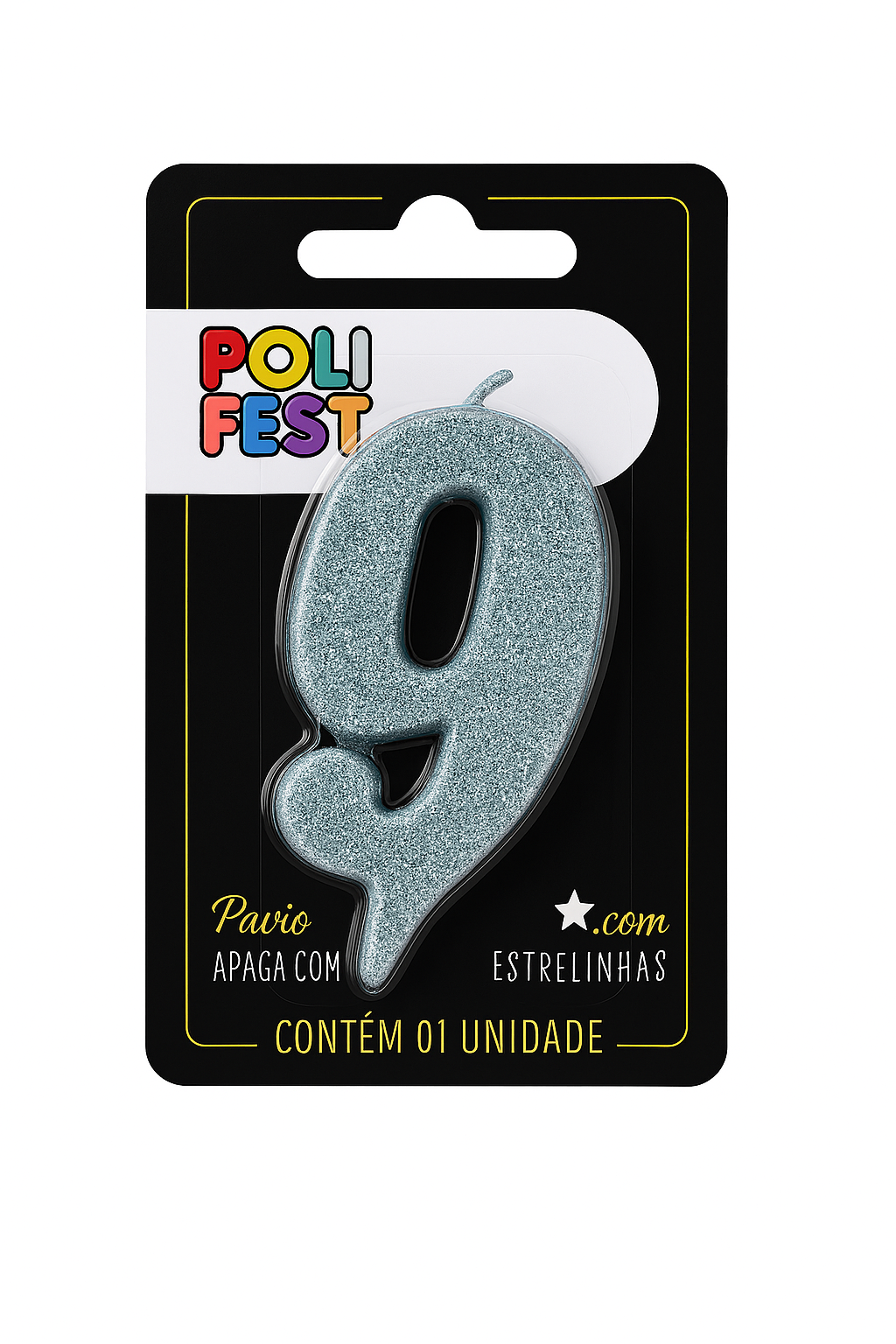 Vela de Aniversário Número 9 Glitter Poli Fest