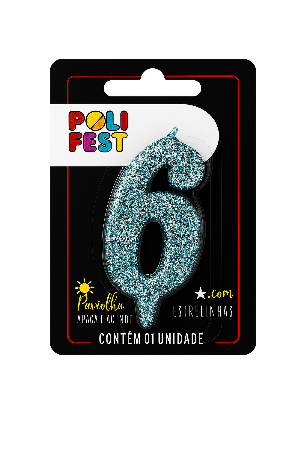 Vela de Aniversário Número 6 Glitter Poli Fest