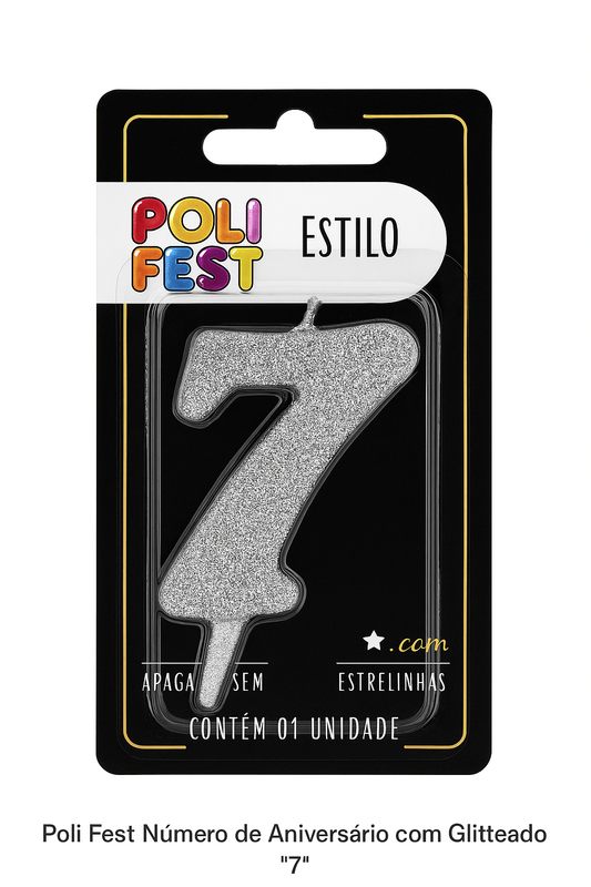 Vela de Aniversário Número 7 Glitter Poli Fest
