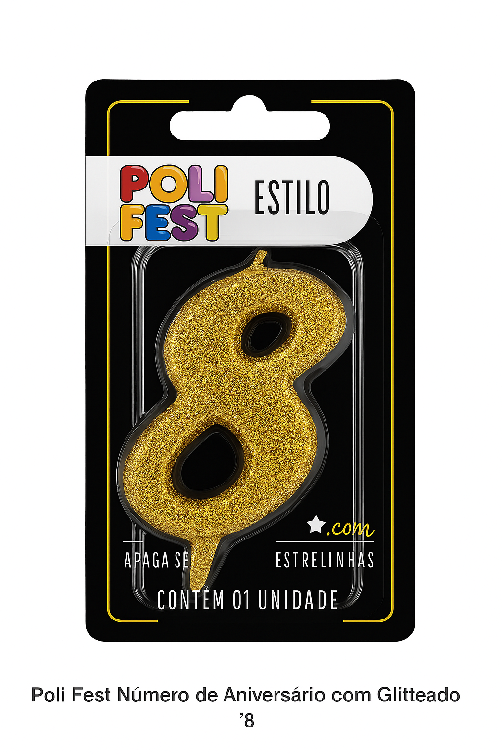 Vela de Aniversário Número 8 Glitter Poli Fest