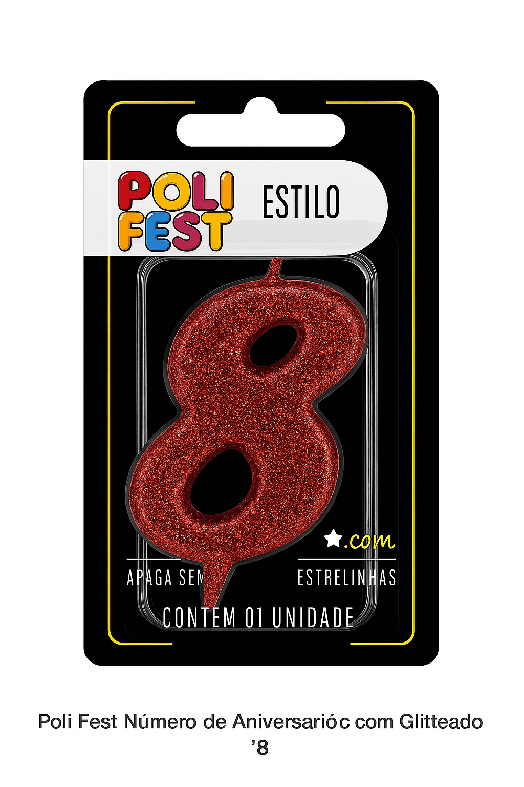 Vela de Aniversário Número 8 Glitter Poli Fest