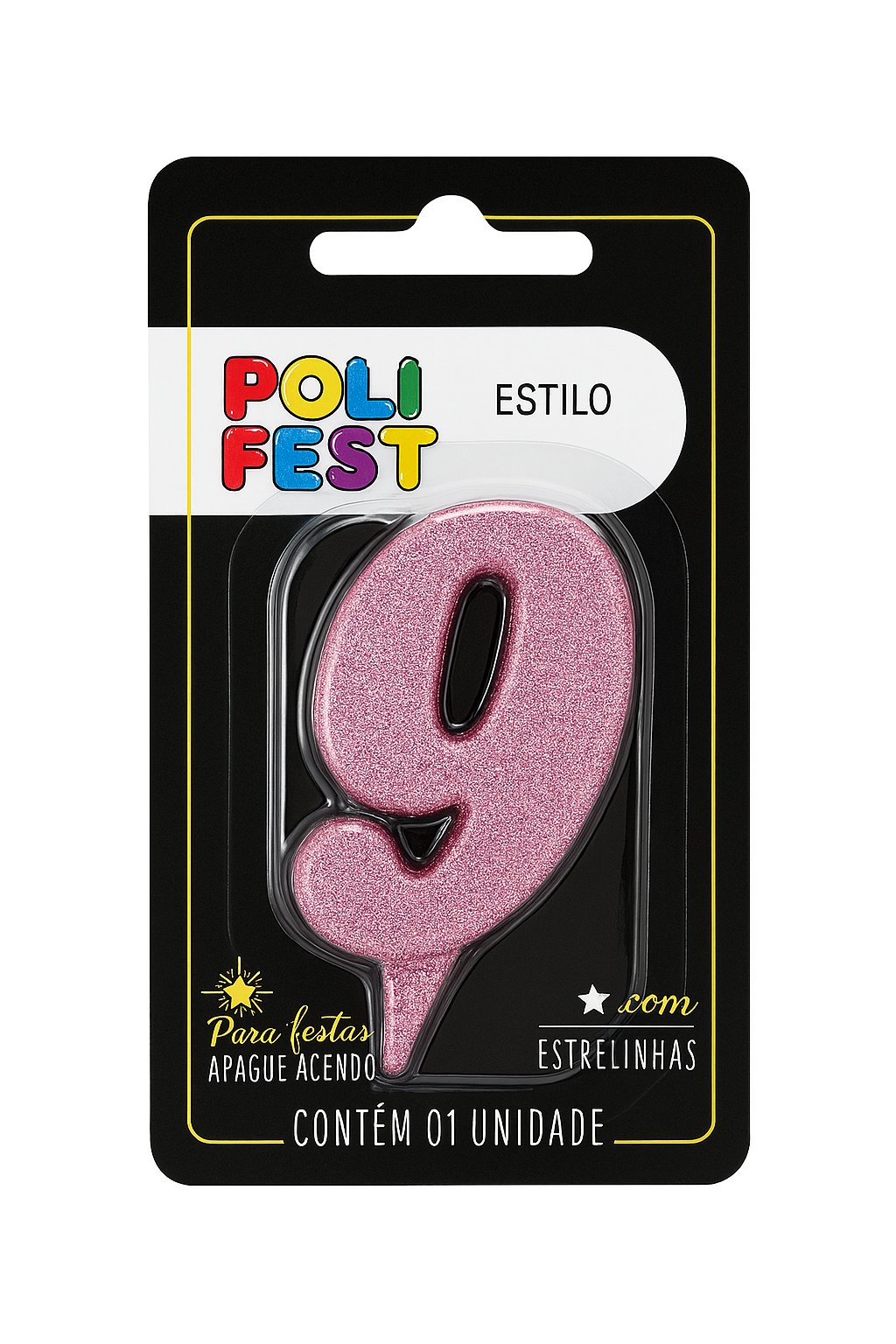 Vela de Aniversário Número 9 Glitter Poli Fest