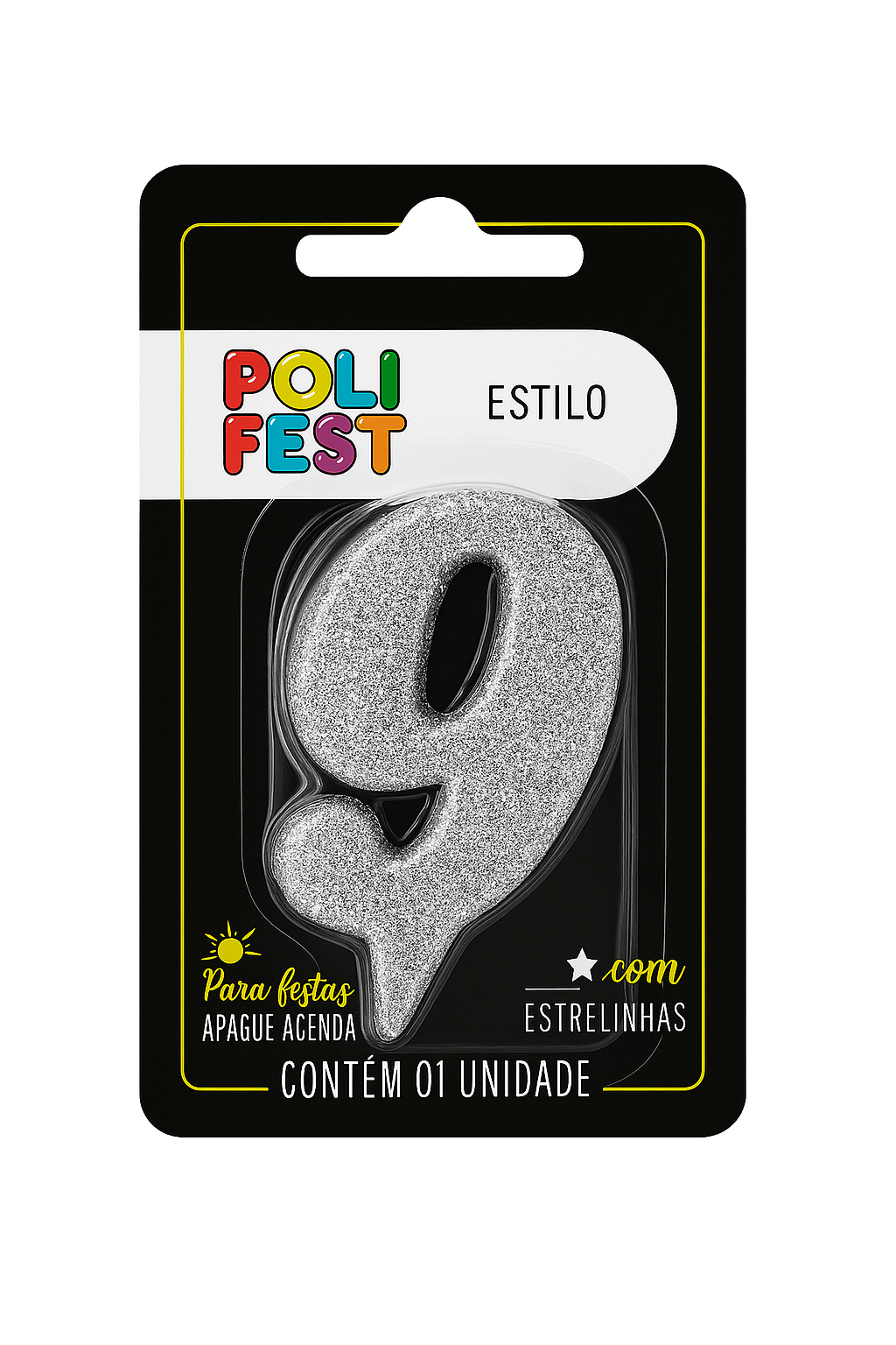 Vela de Aniversário Número 9 Glitter Poli Fest