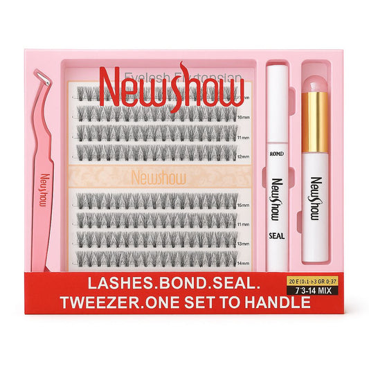 Kit Extensão de Cílios NewShow Completo com Cola Bond, Selante Seal e Pinça (Mix 7–14mm)