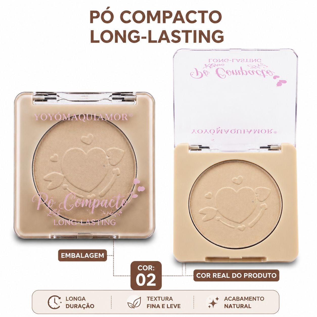 Pó Compacto Facial YoYo Maquia Amor Long Lasting