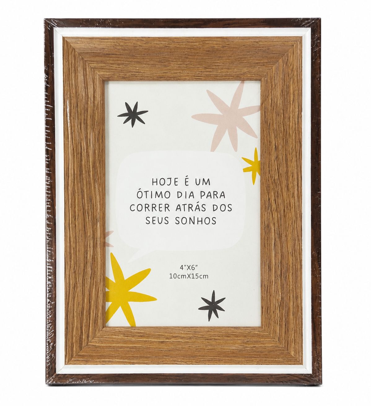 Porta Retrato 10x15cm Moldura Amadeirada Frase Decorativa Motivacional 4x6