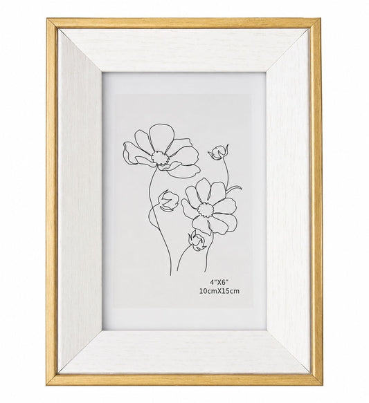 Porta Retrato 10x15cm Moldura com Borda Amadeirada Desenho Floral Minimalista