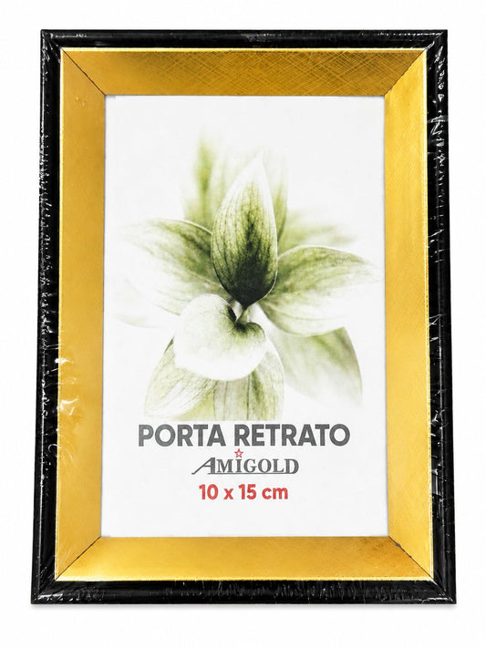 Porta Retrato 10x15cm Amigold Moldura com Detalhe Dourado para Fotos