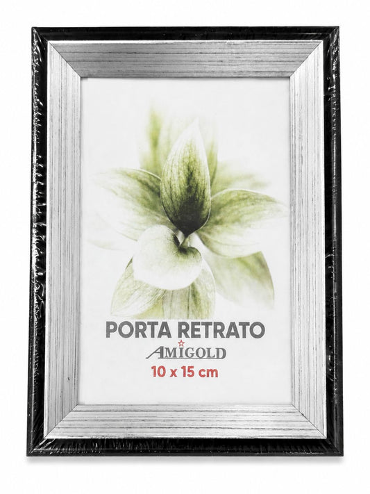 Porta Retrato 10x15cm Amigold Moldura com Detalhe Dourado para Fotos