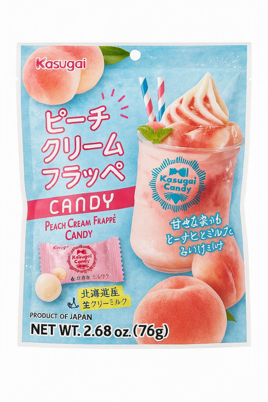 Bala Japonesa Kasugai Peach Cream Frappé Sabor Pêssego 76g