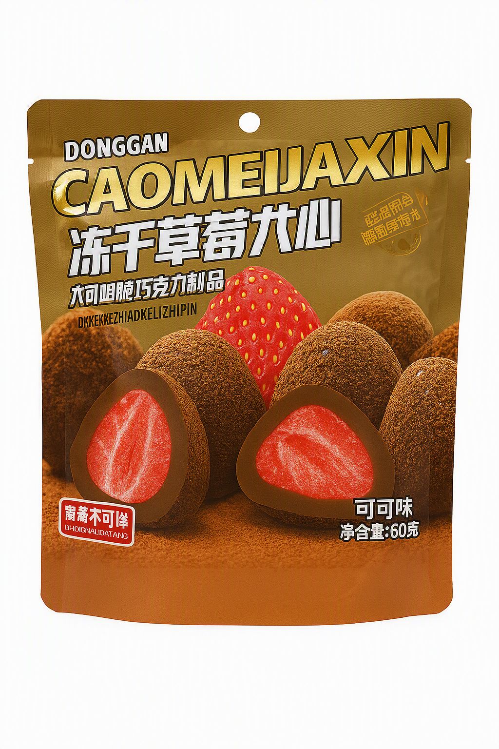 Chocolate Recheado Donggan Caomeijiaxin com Morango Liofilizado 60g