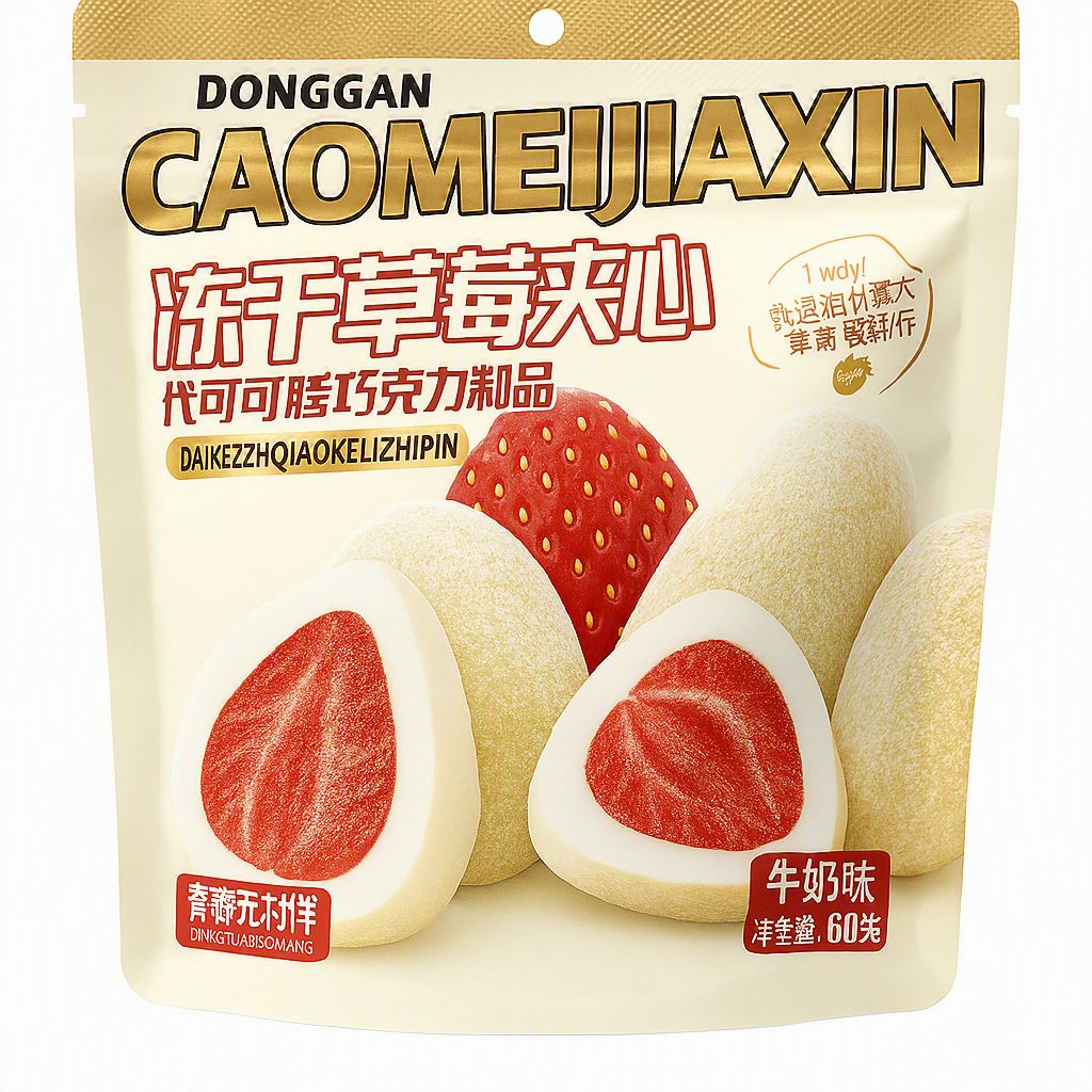 Chocolate Recheado Donggan Caomeijiaxin com Morango Liofilizado 60g