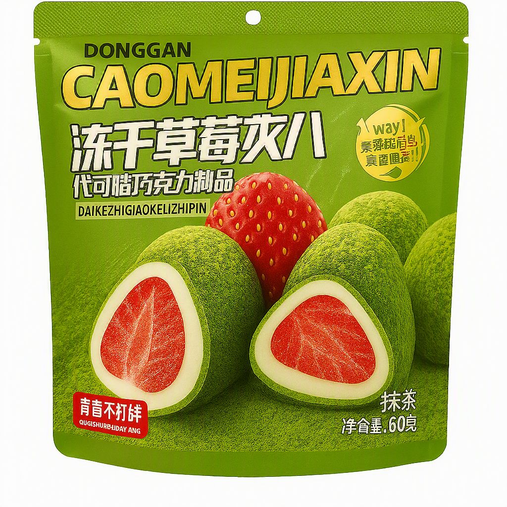 Chocolate Recheado Donggan Caomeijiaxin com Morango Liofilizado 60g