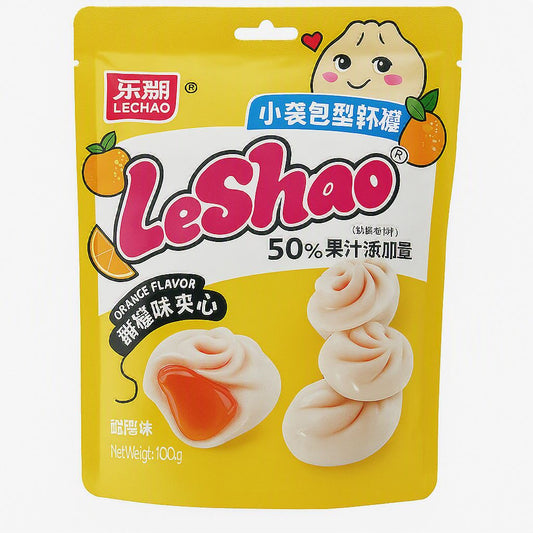 Bala de Gelatina Recheada LeShao Sabor Laranja com 50% Suco 100g
