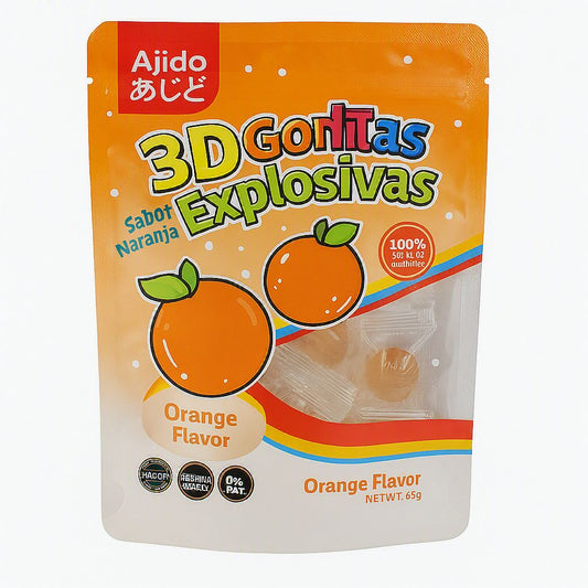 Bala 3D Gotas Explosivas Ajido Sabor Laranja com 0% Gordura 65g