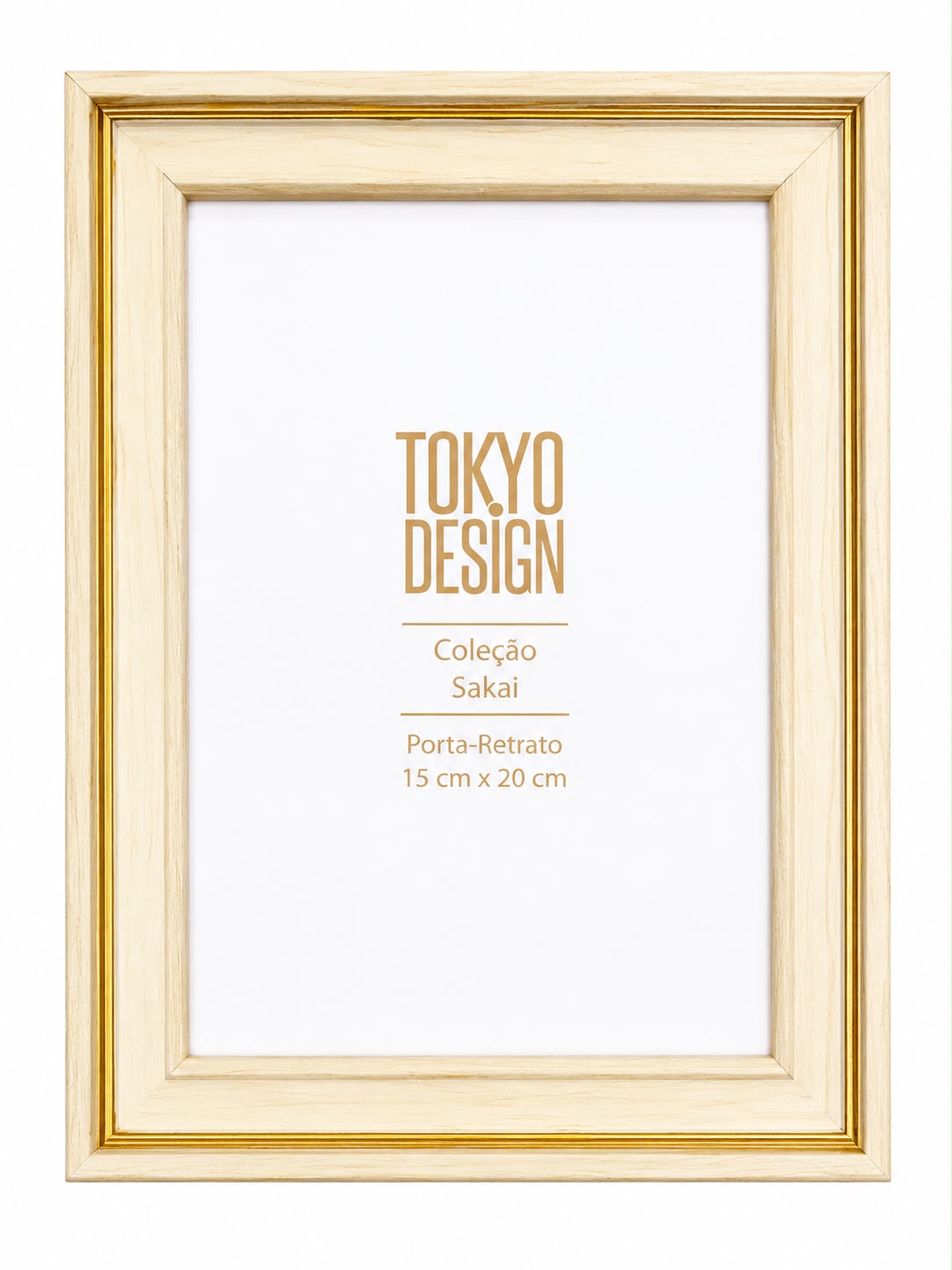 Porta-Retrato 15x20 cm em Madeira Clara com Detalhes Dourados – Tokyo Design Coleção Sakai