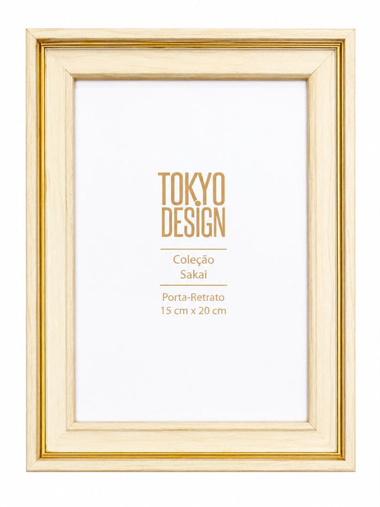Porta-Retrato 15x20 cm em Madeira Clara com Detalhes Dourados – Tokyo Design Coleção Sakai