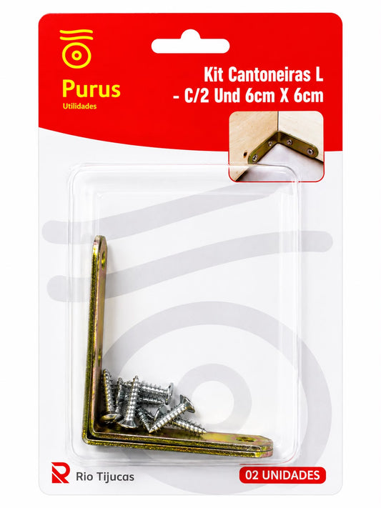 Kit Cantoneiras em L 6x6cm com Parafusos 2 Unidades Rio Tijucas