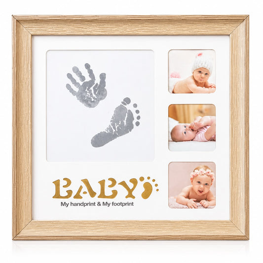 Porta-Retrato com Moldura para Impressão da Mão e Pé do Bebê + 3 Fotos Decorativo