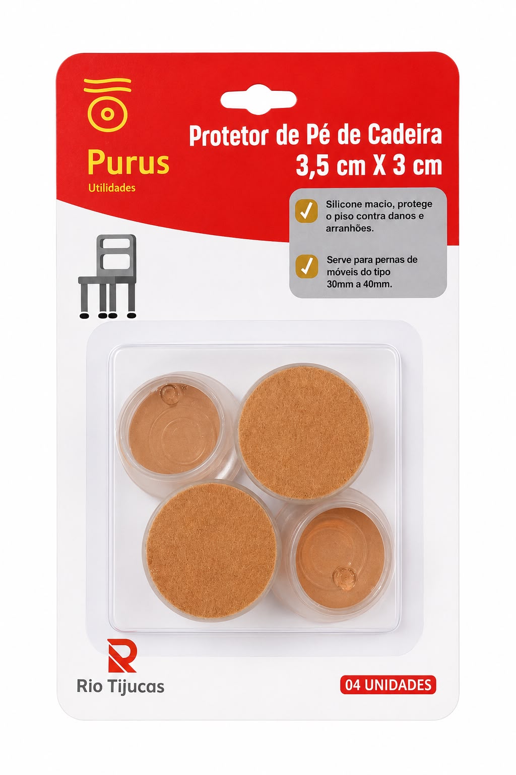 Protetor de Pé de Cadeira em Silicone com Feltro 4 Unidades