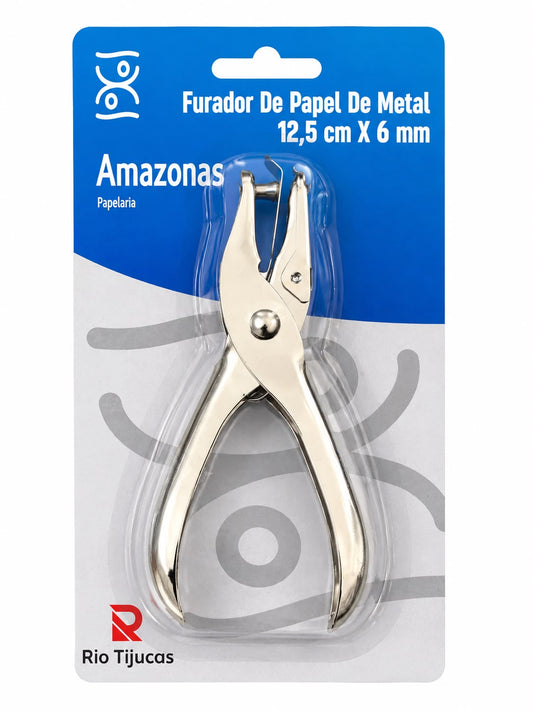 Furador de Papel Metal 6mm 12,5cm Amazonas Papelaria Rio Tijucas
