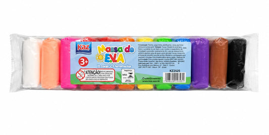 Massa de EVA Kaz 12 Cores com 3 Ferramentas para Modelagem Infantil