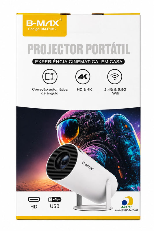 Projetor Portátil B-MAX BM-F1012 HD e 4K com Wi-Fi Dual Band