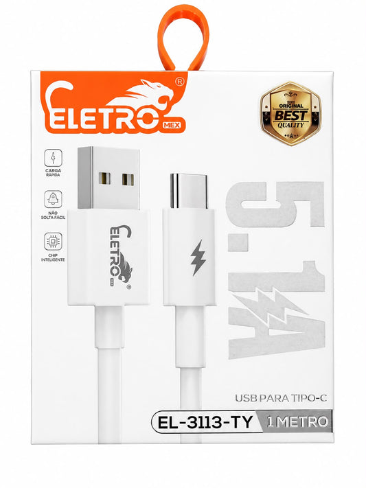 Cabo USB para USB-C Eletromex EL-3113-TY 1 Metro para Carga Rápida