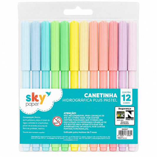 Canetinha Hidrográfica Plus Pastel Sky Paper 12 Cores