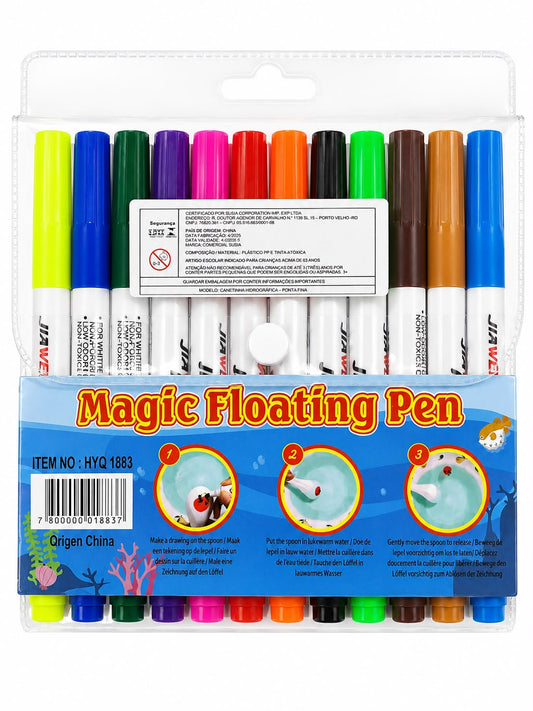 Magic Floating Pen Kit com 12 Canetas Hidrográficas para Desenho Flutuante